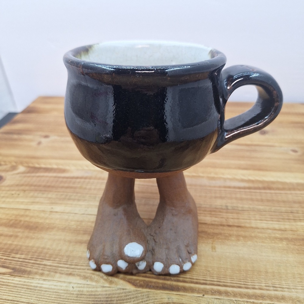 1970s Five Bridges Inc Foot Feet Pottery Stoneware Coffee Mug Troll Whimsical 5"